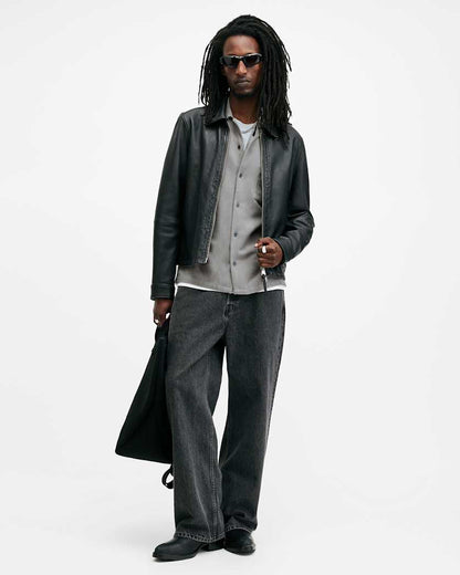 AllSaints Cudi Long Sleeve Linen Blend Shirt Radio Grey