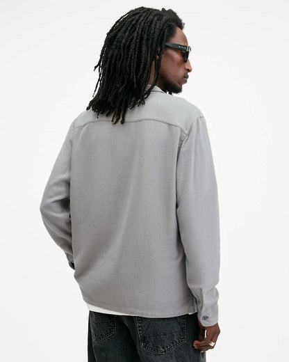 AllSaints Cudi Long Sleeve Linen Blend Shirt Radio Grey