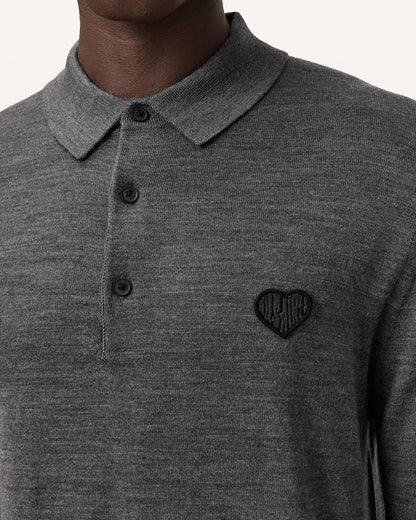 AllSaints Lover Merino Long Sleeve Polo Monument Gray