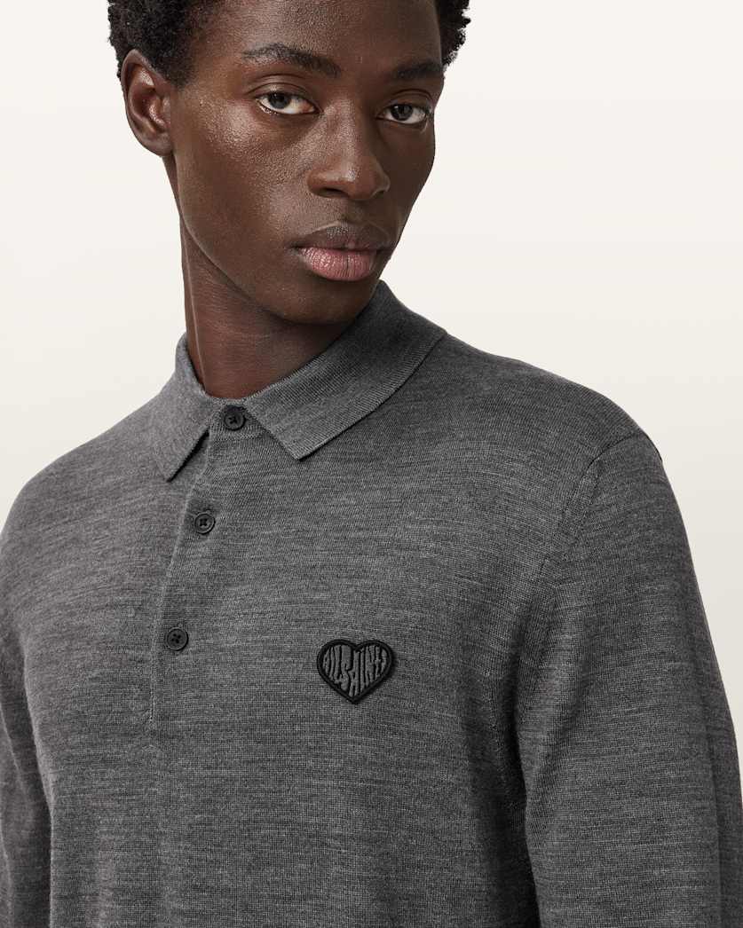 AllSaints Lover Merino Long Sleeve Polo Monument Gray