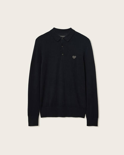 AllSaints Lover Merino Long Sleeve Polo Monument Gray