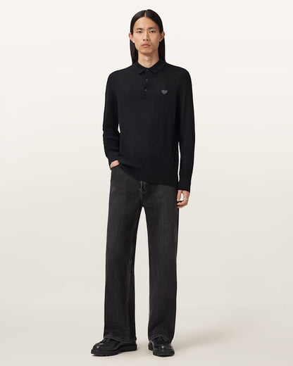 AllSaints Lover Merino Long Sleeve Polo Monument Gray