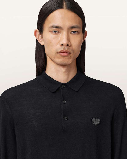 AllSaints Lover Merino Long Sleeve Polo Monument Gray