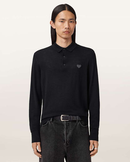 AllSaints Lover Merino Long Sleeve Polo Monument Gray
