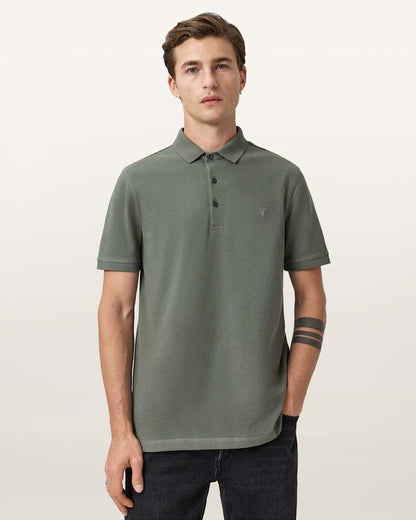 AllSaints Reform Short Sleeve Polo Shirt Navy Blue