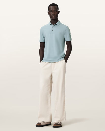 AllSaints Reform Short Sleeve Polo Shirt Navy Blue