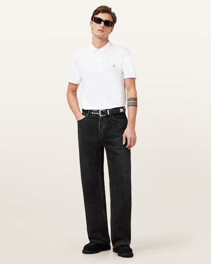 AllSaints Reform Short Sleeve Polo Shirt Navy Blue