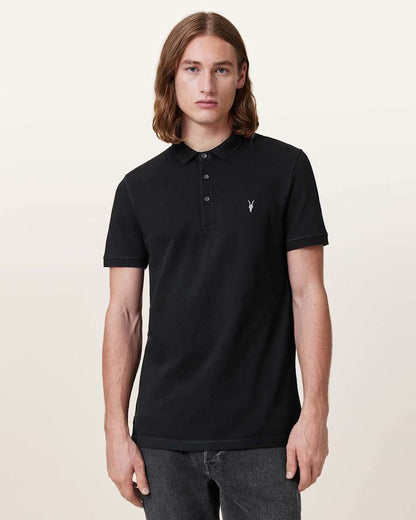 AllSaints Reform Short Sleeve Polo Shirt Navy Blue