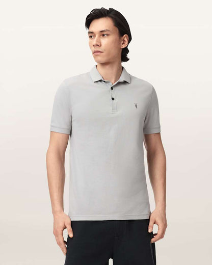 AllSaints Reform Short Sleeve Polo Shirts 2 Pack Grey/Lake Blue