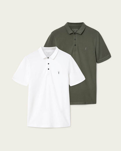 AllSaints Reform Short Sleeve Polo Shirts 2 Pack Grey/Lake Blue
