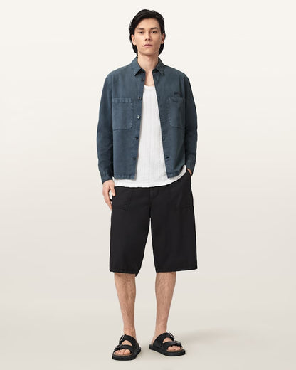 AllSaints Rohdi Long Sleeve Overshirt Dark Steel Blue
