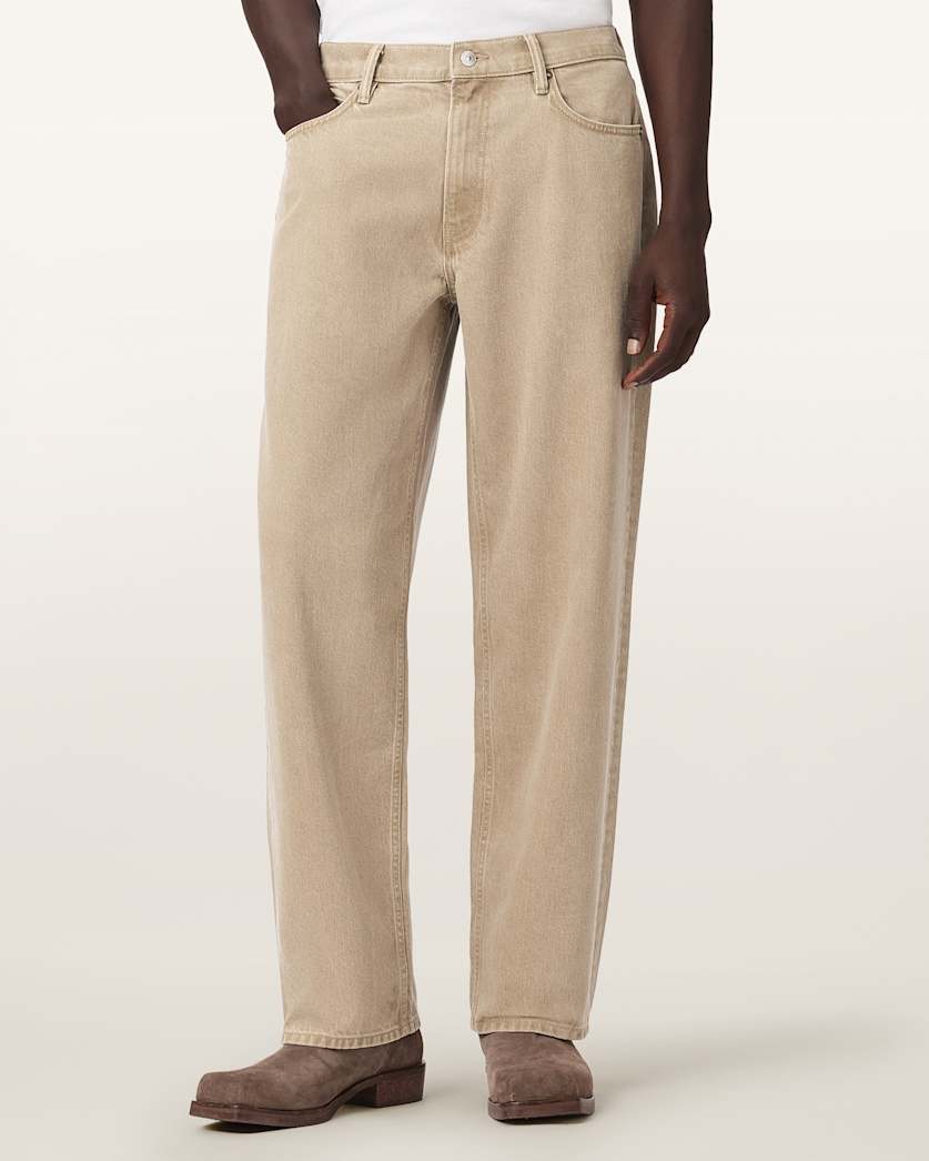 AllSaints Mullen Straight Leg Relaxed Denim Jeans Light Brown