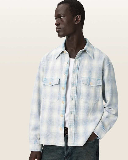 AllSaints Santos Long Sleeve Checked Shirt Parma Purple