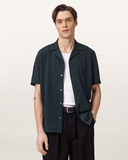 AllSaints Hudson Relaxed Fit Ramskull Shirt Eden Green