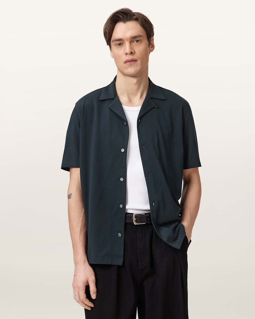 AllSaints Hudson Relaxed Fit Ramskull Shirt Eden Green