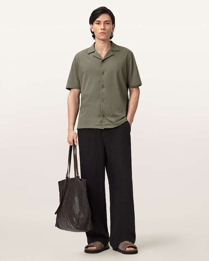 AllSaints Hudson Relaxed Fit Ramskull Shirt Eden Green