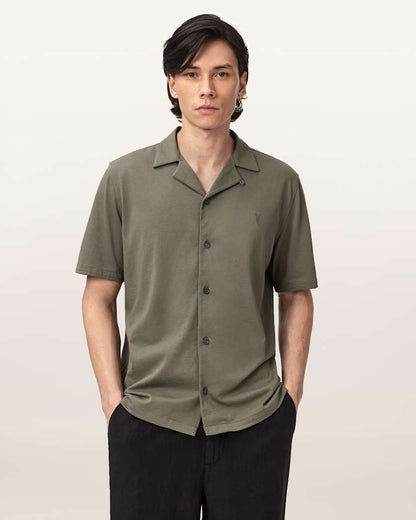 AllSaints Hudson Relaxed Fit Ramskull Shirt Eden Green