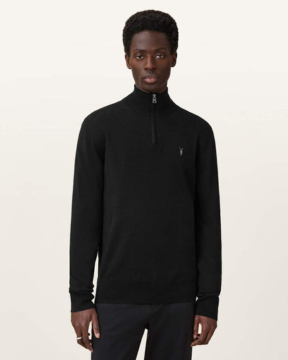 AllSaints Kilburn Zip Funnel Neck Ramskull Sweater Navy Blue