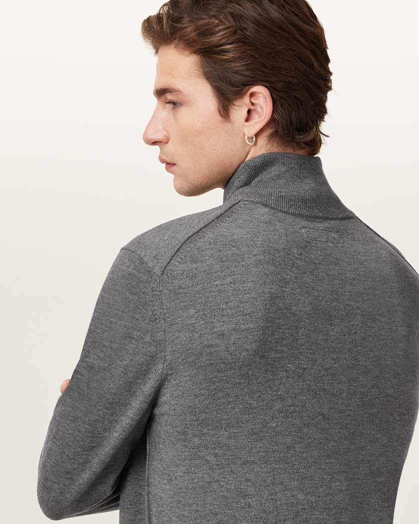 AllSaints Kilburn Zip Funnel Neck Ramskull Jumper Monument Gray