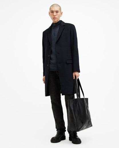 AllSaints Kilburn Zip Funnel Neck Ramskull Sweater Navy Blue