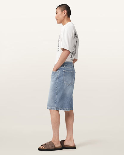 AllSaints Lenny Loose Fit Denim Shorts Light Indigo