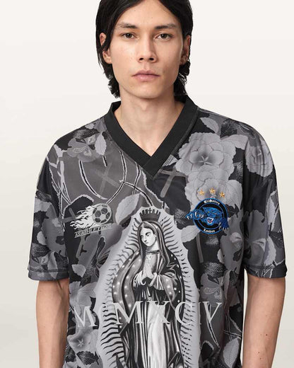 AllSaints Puerto Oversized Short Sleeve Soccer Shirt Jet Black