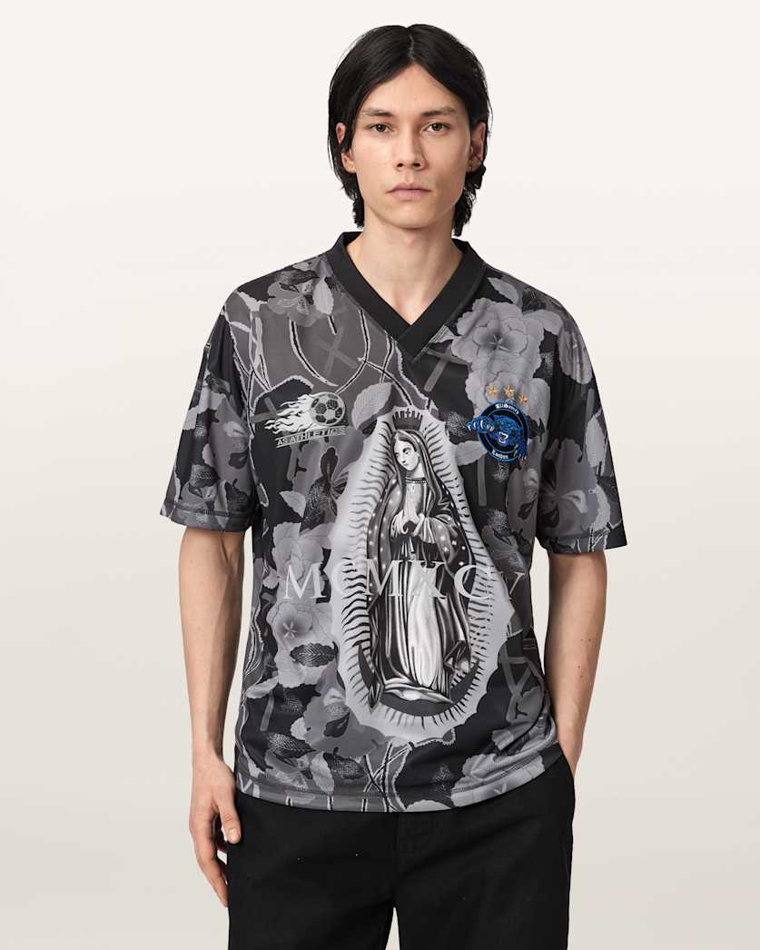 AllSaints Puerto Oversized Short Sleeve Soccer Shirt Jet Black