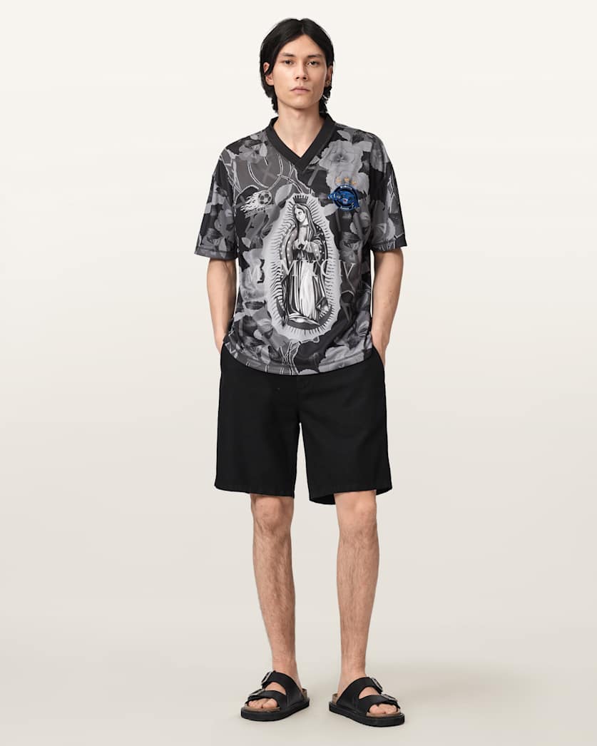 AllSaints Puerto Oversized Short Sleeve Soccer Shirt Jet Black