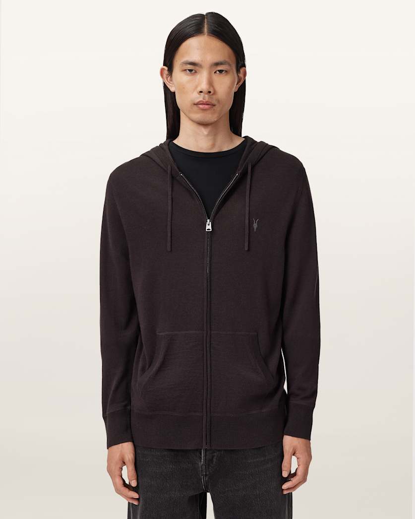 AllSaints Mode Merino Zip Up Ramskull Hoodie Black