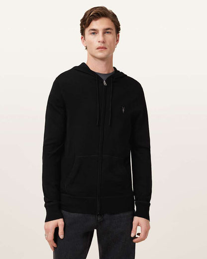 AllSaints Mode Merino Zip Up Ramskull Hoodie Black