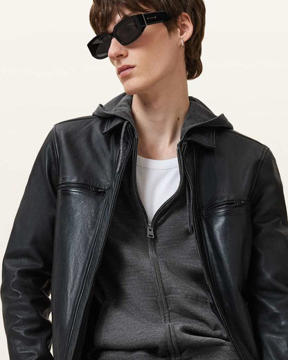 AllSaints Mode Merino Zip Up Ramskull Hoodie Black