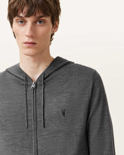 AllSaints Mode Merino Zip Up Ramskull Hoodie Black