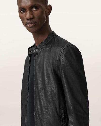 AllSaints Colt Slim Fit Leather Jacket Black