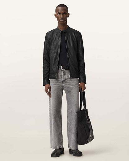 AllSaints Colt Slim Fit Leather Jacket Black