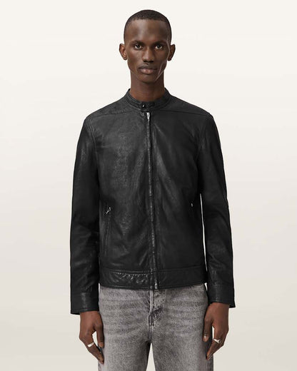 AllSaints Colt Slim Fit Leather Jacket Black