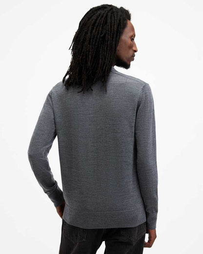 AllSaints Mode Merino Long Sleeve Ramskull Polo Shirt Navy Blue