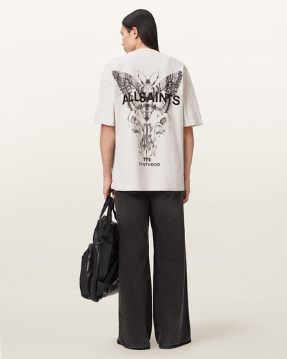 AllSaints Hallis Oversized Graphic T Shirt Dusk White