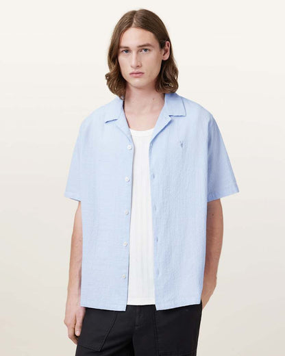 AllSaints Valmer Relaxed Fit Ramskull Shirt Blueberry Blue