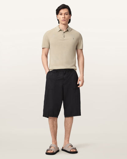 AllSaints Mode Merino Short Sleeve Ramskull Polo Shirt Navy Blue