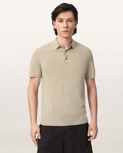 AllSaints Mode Merino Short Sleeve Ramskull Polo Shirt Navy Blue