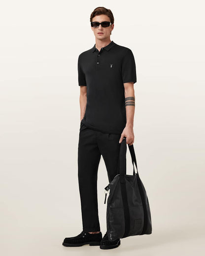 AllSaints Mode Merino Short Sleeve Polo Shirt Black