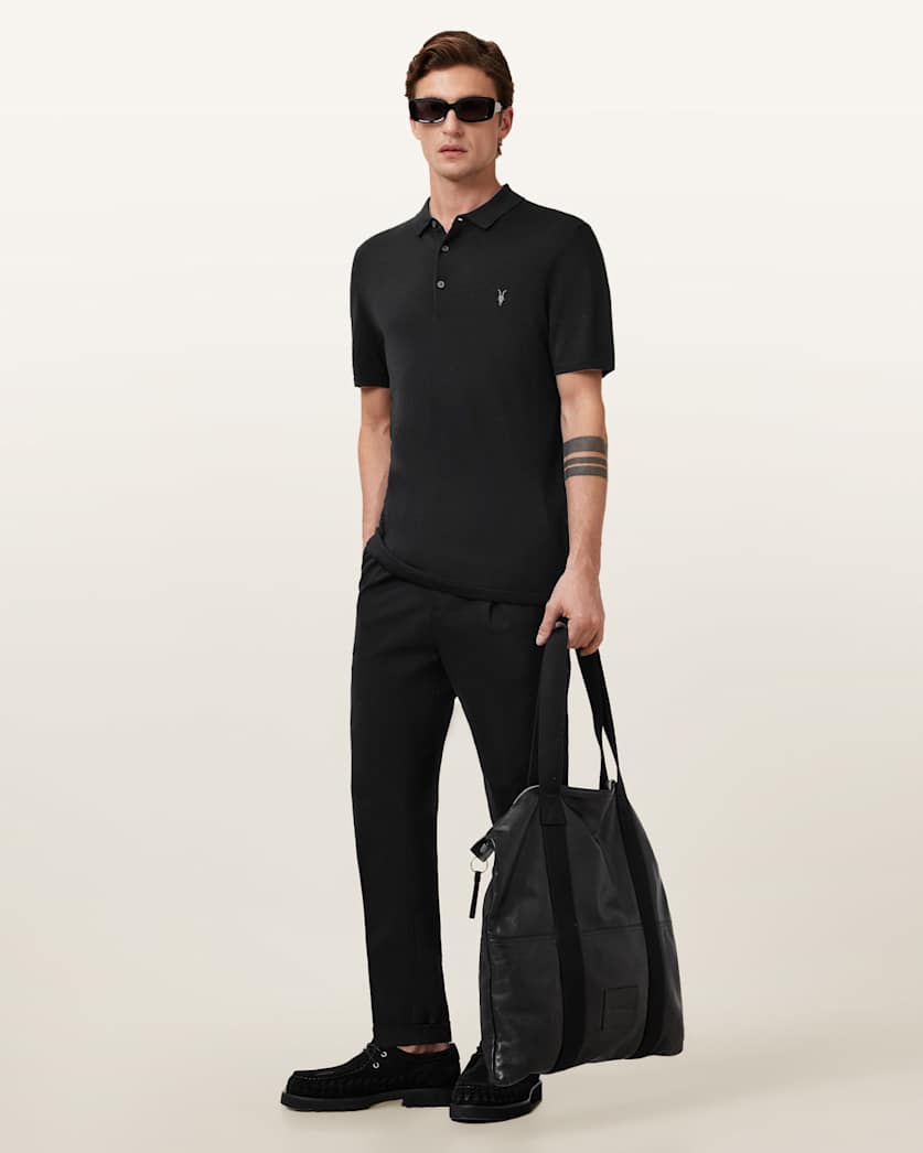 AllSaints Mode Merino Short Sleeve Polo Shirt Black