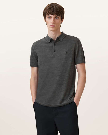 AllSaints Mode Merino Short Sleeve Polo Shirt Black