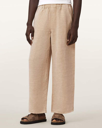 AllSaints Korten Loose Fit Linen Blend Pants Sand Brown