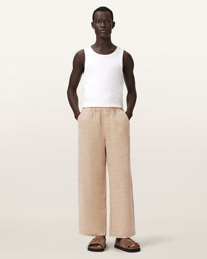 AllSaints Korten Loose Fit Linen Blend Pants Sand Brown