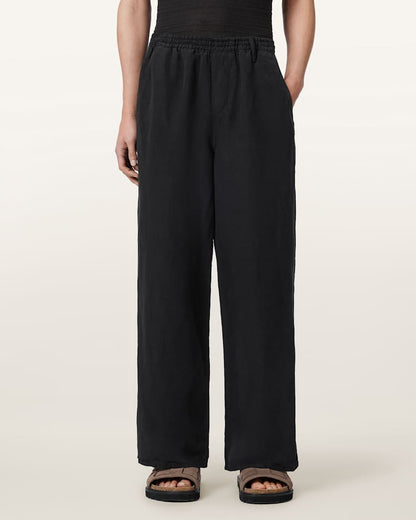 AllSaints Korten Loose Fit Linen Blend Pants Sand Brown