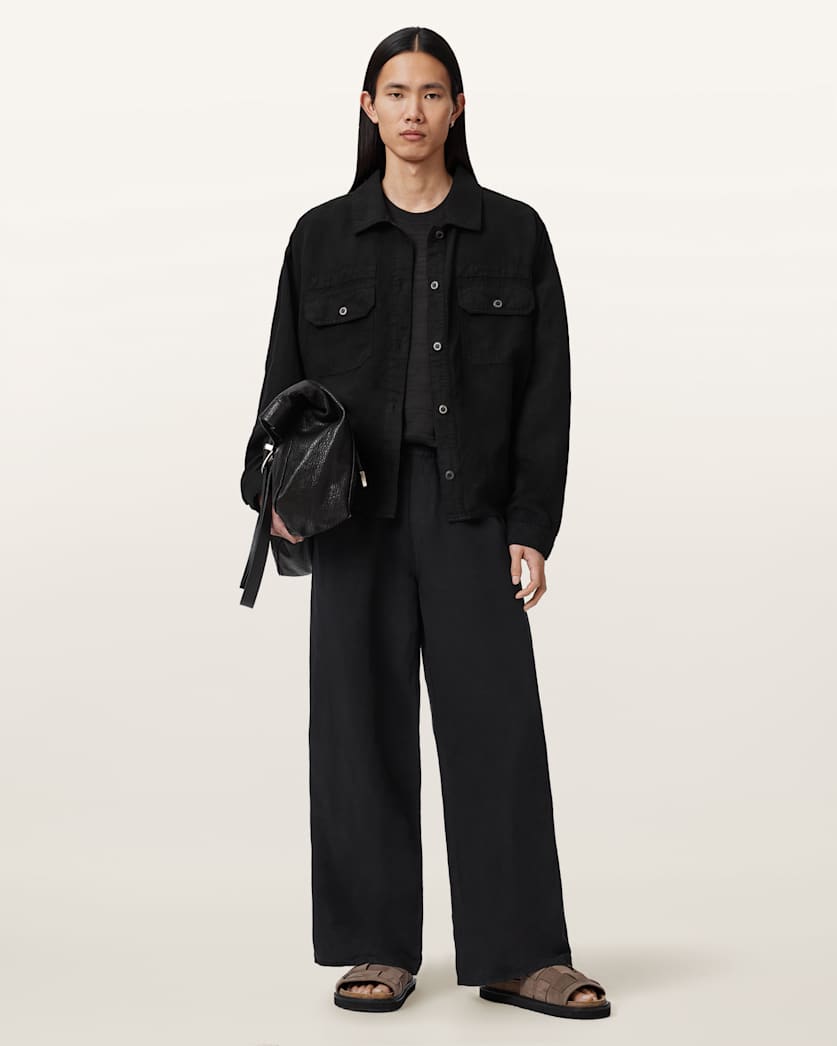AllSaints Korten Loose Fit Linen Blend Pants Sand Brown