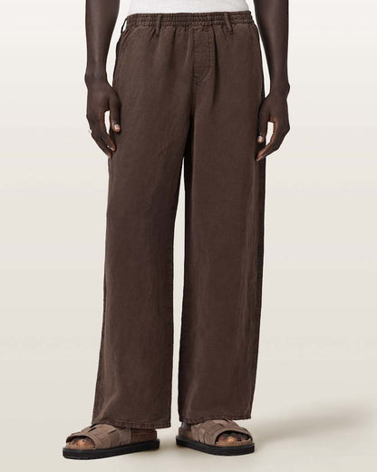 AllSaints Korten Loose Fit Linen Blend Pants Sand Brown