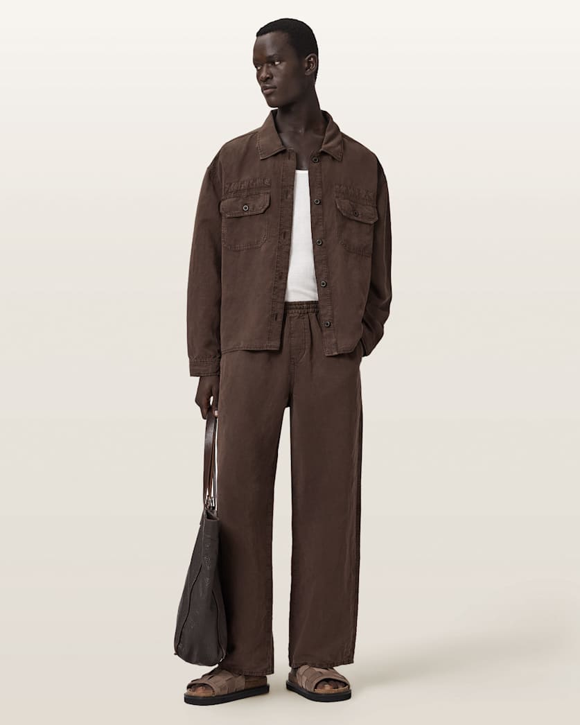 AllSaints Korten Loose Fit Linen Blend Pants Sand Brown