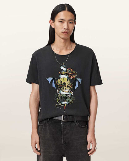 AllSaints Sabre Graphic T Shirt Washed Black